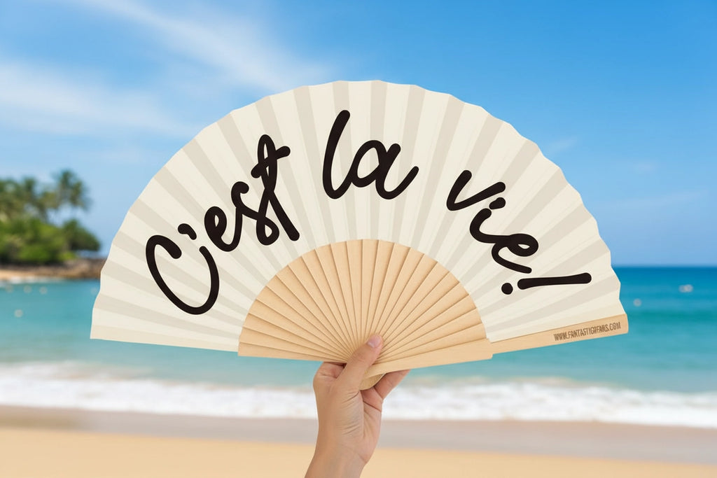 C’est La Vie 23 cm Hand Fan – French-Inspired Statement Fan