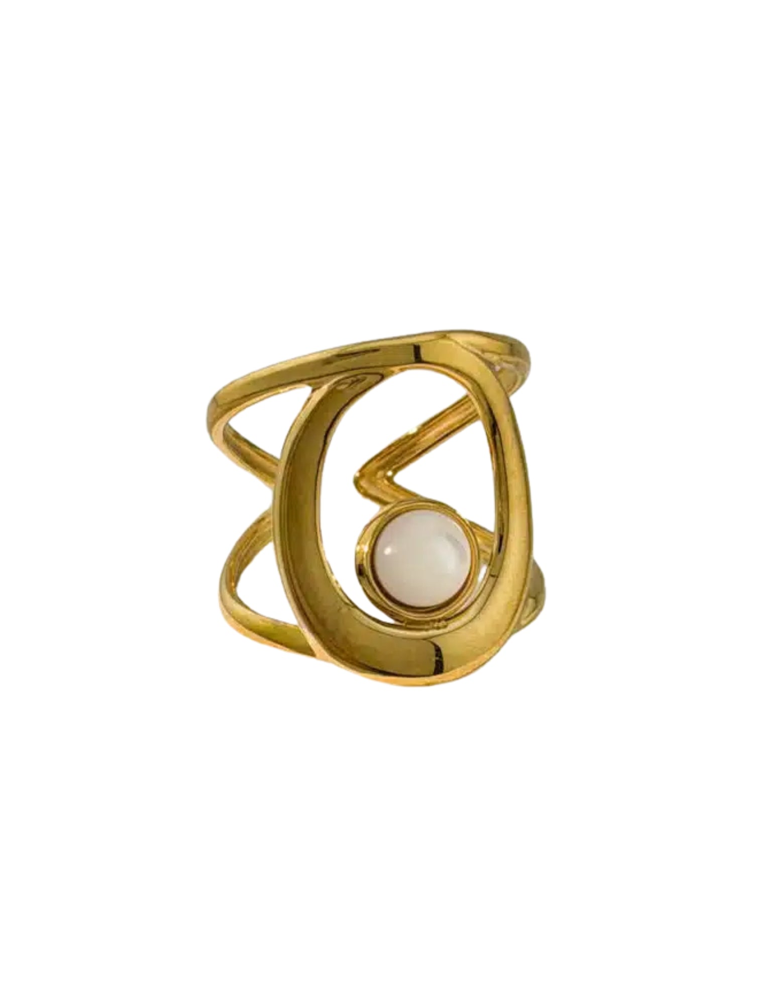 Pearl Orbit Stainless Steel Ring