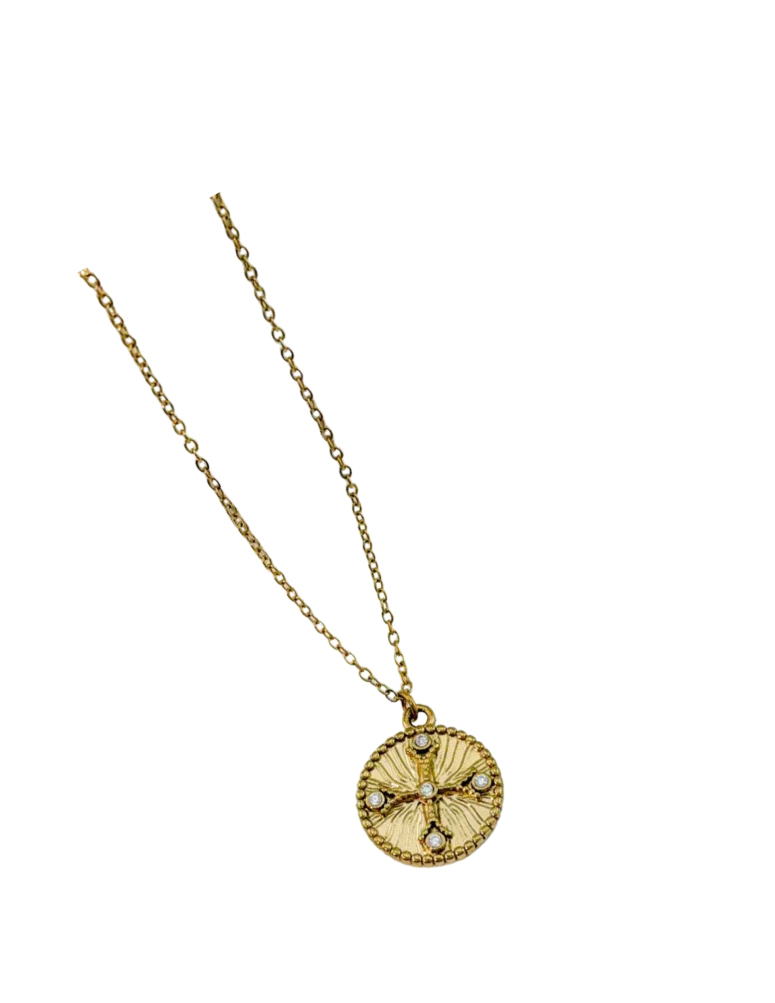Golden Cross Medallion Stainless Steel Necklace